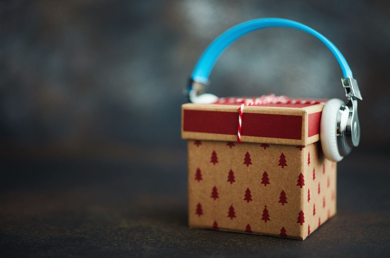 A box with headphones fitted over it