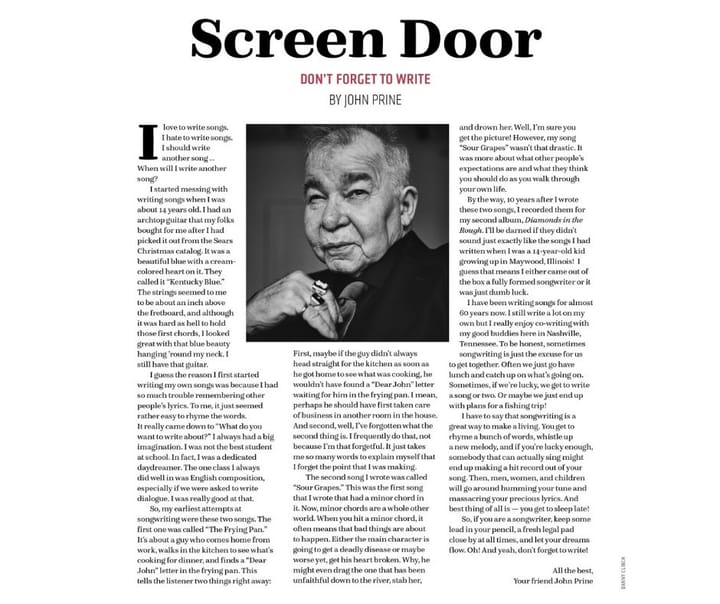 JOURNAL EXCERPT: Don't Forget to Write, by John Prine